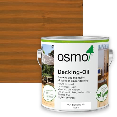 Osmo Decking Oil - Wood Preserver Outdoor 004, Douglas Fir Satin, 2.5L - Durable Oil for Wooden Decking & Outdoor Surfaces, Water & Dirt Resistant, Wood Treatment & Finish