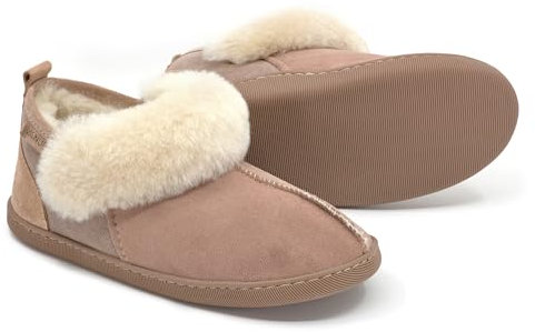 Vanuba Karayaka Handmade Damen Hausschuhe, Naturleder, 100% Schafwolle, Warme und Bequeme Hausschuhe,Leder + Harz Beige/Weiß,40 EU