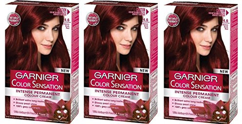 Garnier Color Sensation tinte permanente para el pelo, color 4,60 rojo intenso oscuro, instrucciones proporcionadas en inglés