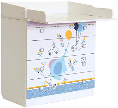 AVANTI TRENDSTORE - Levin - Fasciatoio in legno laminato con superficie pieghevole per il cambio del pannolino e 4 cassetti spaziosi. Dimensioni LAP 80,4x91,7x48 cm (elefante)