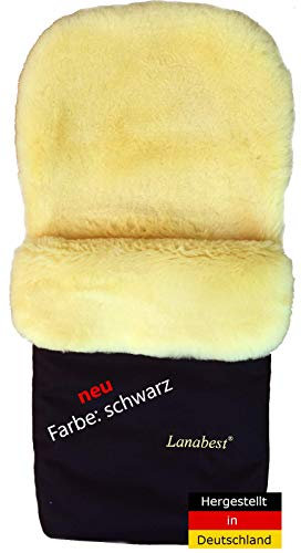 Lammfell Fußsack schwarz, Winterfußsack für Buggy und Kinderwagen von LANABEST. Aus deutschem Merino Lammfell, schadstoffarm, kuschelig warm. Premium & Geschenkqualität