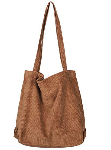 Etercycle Umhängetasche Damen Grosse Kapazität Cord Schultertasche Retro Handtasche für Alltag, Büro, Schulausflug und Einkauf - Braun