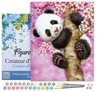 Figured'Art Peinture par Numéro Adulte avec Cadre Bébé Panda - Activité Manuelle Kit de Loisir Créatif DIY Numéro d'Art Complet - 40x50cm toile tendue sur châssis