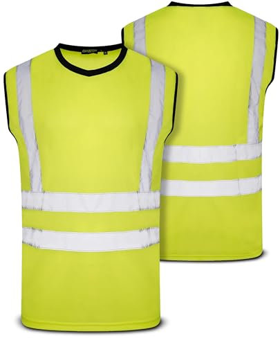 Mega_JumbleSale® Hi Vis Viz Sleeveless T-Shirt Vest | High Visibility Safety Security Workwear Sleeveless Tank Muscle Top (XL, Hi Vis Yellow Vest)