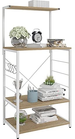 WOLTU Scaffale per Cucina in Acciaio Legno 4 Ripiani Carrello per Microonde Scaffalature Organizzatore 60x40x123 cm