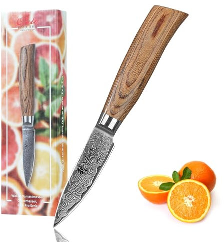 Wakoli EDIB Pro Damast Officemesser & Spickmesser – 8 cm Klinge aus 67 Lagen Damaststahl mit VG10-Kern, ergonomischer Pakkaholzgriff, Küchenmesser für Obst, Gemüse & feine Arbeiten, in Geschenkbox