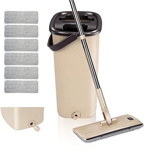 Masthome Mop and Buckets Sets, Flat Mop and Bucket Set, Microfibre Squeeze Mops for Cleaning Floors with 6pc Reusable Pads for Wet & Dry Use, Floor Mops for Cleaning Hardwood Laminate Tile Floors