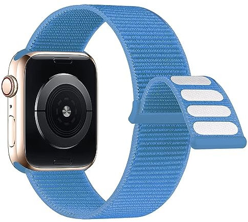 Lobnhot Nylon Cinturino Compatibile con Cinturino Apple Watch 44mm 42mm 45mm 46mm, Cinturino Sport Regolabile Compatibile per iWatch Serie 10 9 8 7 SE 6 5 4 3 2 1, Mare blu