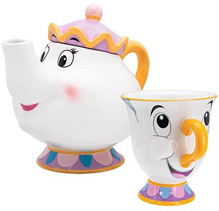 Paladone Die Schöne und das Biest Tasse & Teekanne Set - weiß, Bedruckt, 100% Keramik, in Geschenkverpackung