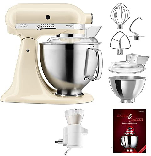 KitchenAid Küchenmaschine Artisan - P26 Starter Set 185er (Sieb) - 5KSM185PSEAC inkl. Sieb mit digitaler Waage (5KSMSFTA) und Kochbuch (Kochen & Backen)
