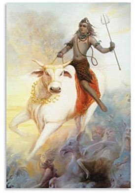 Lord Shiva Riding Nandi Hinduismus Poster Indian Gods Religious Ritual Culture Wall Art Poster Geschenke Schlafzimmer Heimdekoration Bild Leinwand Gemälde Poster 40 x 60 cm