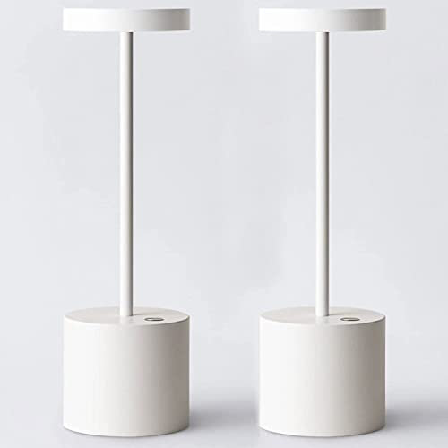 HYMZP Lampada da Tavolo Senza Fili,5000mAh Ricaricabile LED Lampada da Tavolo,Dimmerabile, Luce per Ristorante/Interno/Esterno-Bianco