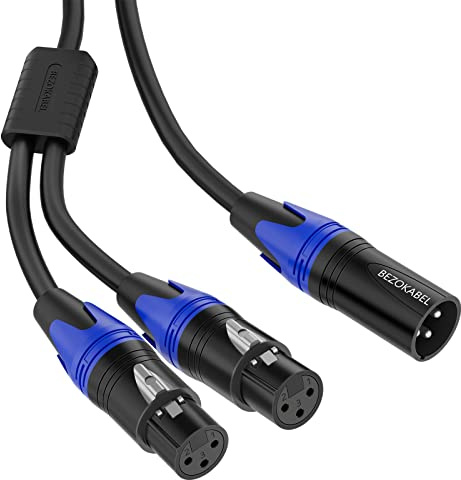 BEZOKABEL XLR-Splitterkabel - Symmetrisch, Stecker auf 2 Buchsen, Y-Splitter, 3-polig, 1 m