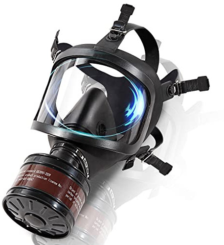 HANUU Maschera antigas di sopravvivenza, nucleare e chimica, maschera tattica militare, maschera respiratoria integrale con filtro a carbone attivo da 40 mm per polvere, vapori, prodotti chimici