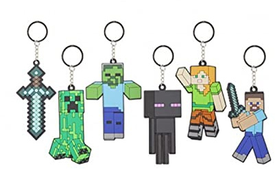 PMS Minecraft Keyring, Sword, Enderman, Steve, Zombie, Alex, Creeper Keychain Assorted - only one keyring will be sent at random (13282)