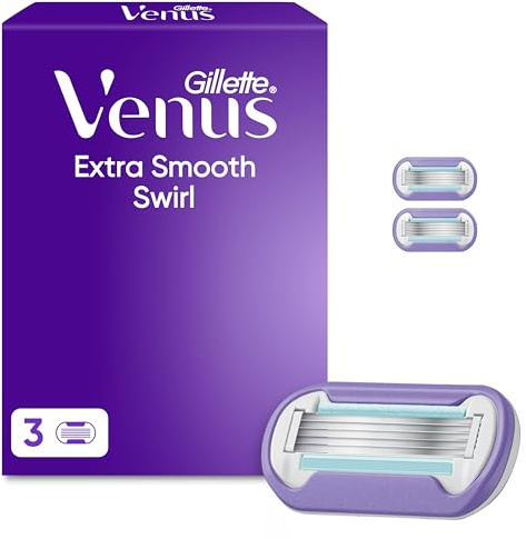 Gillette Venus Extra Smooth Swirl Women’s Razor Blade Refills, Pack of 3, 5 Durable Blade System, Long Lasting Smooth Shave, SkinCushion Lubrication Strip