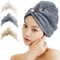 Yatinkim Microfiber Hair Towel Wrap for Women Rapid Drying Turban Head Towels with Button Wet Hair Anti Frizz Bath Cap Long Thick Curly Grey