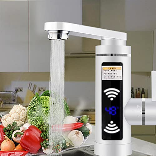 Rubinetto elettrico 3000 W, riscaldamento istantaneo rubinetto cucina bagno acqua calda con indicatore LED (bianco)