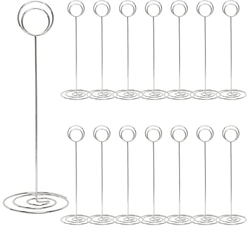 ZEONHEI Lot de 15 supports de numéro de table en métal argenté de 22,6 cm pour cartes de table, nom, nom, marque-place, pour mariage, fête de Noël