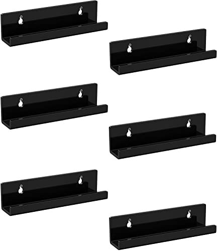Sooyee 6 Stück 17,8 cm Acryl Unsichtbares Kinder-Bücherregal für Kinderzimmer, Moderne Bilder Ledge Display Spielzeug Aufbewahrung Wandregal, Schwarz