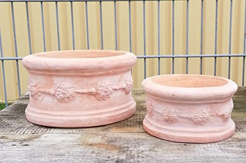 Generisch NEU !! 2er Set Planzschalen aus Terrakotta ø ca. 28 + 20 cm Blumenkübel Garten Pflanzgefäß Blumentopf Mediterran Landhaus