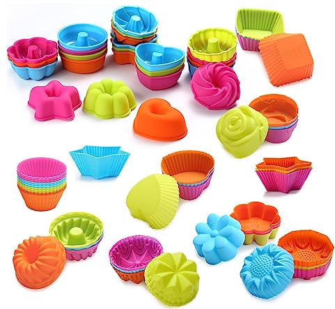 KOMUNJ 36 Muffinformen Silikon Backförmchen Silikonform Muffins Cupcakeförmchen Backförmchen 9 Formen mit 4 Farben