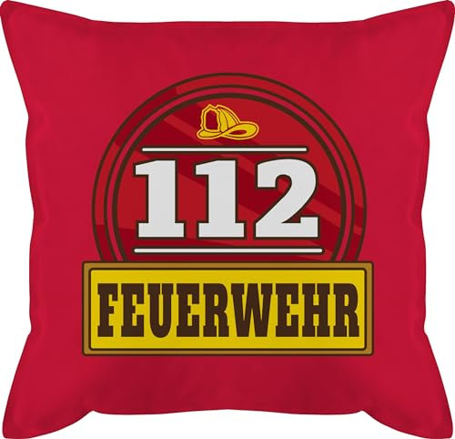 Kissen 50x50 - 112 Feuerwehr Abzeichen - 50 x 50 cm - Rot - geschenke für feuerwehrmänner feuerwehrgeschenkartikel feuerwehrmann feuerwehrgeschenk mit feuerwehrgeschenke zierkissen geschenkartikel