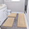 Pauwer Mikrofaser Badematten Set 3 teilig rutschfest Waschbare Badteppich Badvorleger und WC Vorleger Saugfähiges Badezimmerteppich Set, Beige