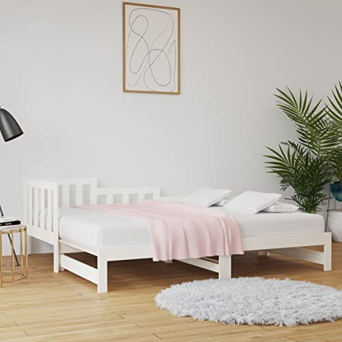 GuyAna Tagesbett Ausziehbar Weiß 2X(90x200) cm Massivholz Kiefer Bett Mit Ausziehbett Tagesbett Ausziehbar Daybed Tagesbett Bettgestell