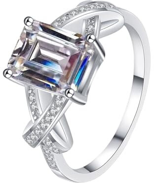 Homxi Anillo Compromiso Mujer Plata de Ley,Anillo Boda Rectángulo con Moissanita 3ct Anillos Plata Mujer Compromiso Tamaño 12(53mm)