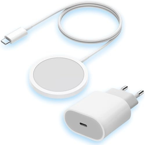 Chargeur Induction Magnétique 15W Compatible Magsafe et Adaptateur Secteur USB-C 20W - Compatible iPhone 15/15 Plus/15 Pro/15 Pro Max, 14/13/12, Android - Charge sans Fil à Distance Aimanté