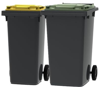 ESE France Lot de 2 Conteneurs Poubelles à déchets 2 roues - 120L & 240L - 100% Recyclé - Gris avec Couvercle Jaune et Vert - Fabriqué en France