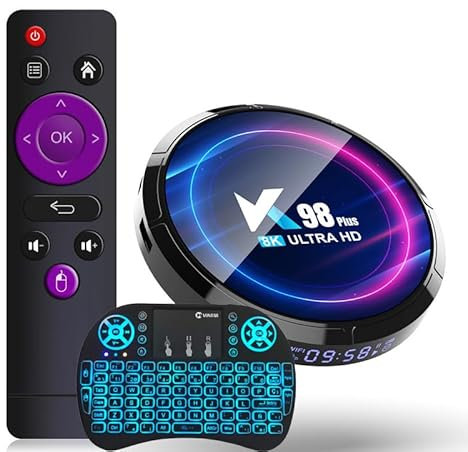 Android 13.0 TV Box, K98 PLUS Smart Tv Box 4GB RAM 64GB ROM Rockchip RK3528 2.4G/5G Dual Wifi 10/100M USB 3.0 H.265 8K Ultra HD with Wireless Mini Keyboard,2GB+16GB