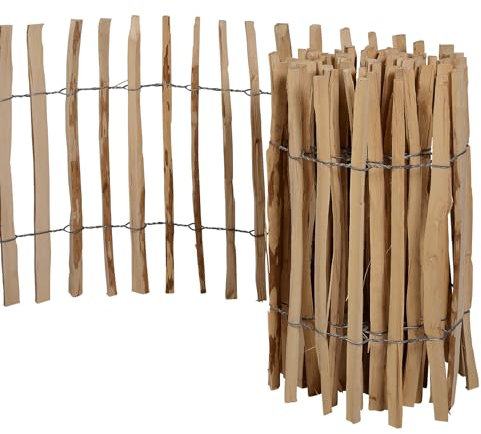 Natursache I Staketenzaun I Flexibler Zaun I Gartenzaun I Begrenzungszaun Holz I Rollzaun I Holzzaun I Beetzaun zum Stecken I Beetumrandung Holz I Steckzaun für Garten (120cm x 5m)