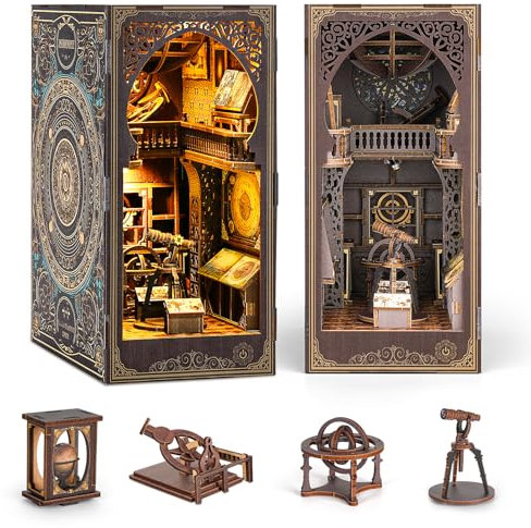 ITEFDTUTNE Book Nook Kit für Erwachsene, DIY Miniatur Puppenhaus Booknook Kit mit Led-Licht, 3D Holz Bücherregal Puzzle Booknook einfügen Dekor Handwerk für Erwachsene Teenager Geschenke, Museum