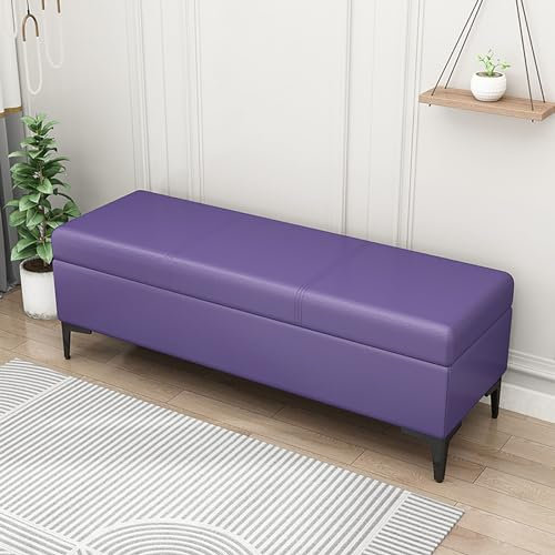 Gepolsterte Sitzbank aus Kunstleder für Schlafzimmer, Wohnzimmer, Bettende mit 150 kg Stütze, Eingangsbank mit Stauraum, 119,4 x 40,6 x 43,2 cm, Violett