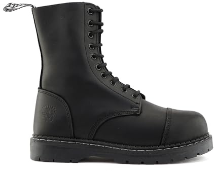 Grinders Stivaletti unisex in pelle ACS con lacci e punta in acciaio, Nero , 42 2/3 EU
