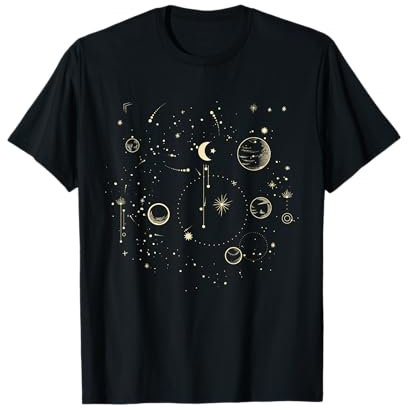 Astrology Gifts Apparel Unisex Astronaut Kosmonauten Astronaut Weltraum Astrologie Vintage Astronomie Sterne Sonne Mond Planeten T-Shirt Schwarz S