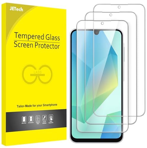 JETech Protection D'écran pour Samsung Galaxy A16 5G / 4G 6,7 Pouces, Film en Verre Trempé 9H, Anti-Rayures, HD Transparent, Lot de 3