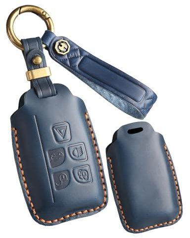 HIBEYO Étui de clé de Voiture en Cuir Convient pour Range Rover Evoque Sport Land Rover Discovery 4 Freelander Porte-clés Personnalisé Étui de Protection Convient pour Jaguar XF Coque de clé