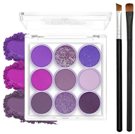 Multi-Color Eyeshadow Palette 9-Color Matte Shimmer Glitter Eyeshadow Blendable Long-Lasting Smokey and Neutral Eye Makeup Palette for Natural and Smokey Eye Makeup (Purple)
