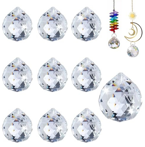 10 Piezas Bola Cristal Feng Shui, 20mm Transparente Bola de Cristal Prisma, Colgando Prisma de Bola, Cristal Prisma Decoración, Cristal Facetado Feng Shui, para Decoración de Lámpara de Casa