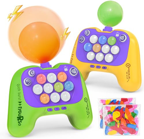 fygurso Handheld Speed Pushing Game Machine with Balloons 2-Player Fidget Game Light Up Quick Push Game Fast Push Puzzle Game Console for 6 7 8 9 10 11 12 Years Old Kids Adults-Yellow+Green