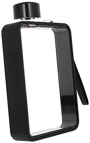 PBENO Trinkflasche Flacher Wasserbecher, transparente Kunststoff-Wasserflasche, quadratische Wasserflasche, Kaltwasserflasche, Sport-Outdoor-Büro-Wasserflasche(Black)