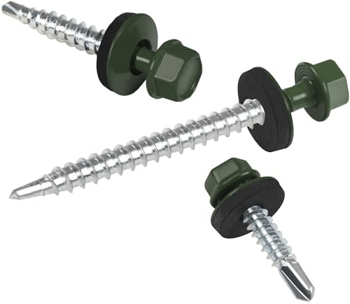 Viti per lamiere trapezoidali PAROTEC, autoforanti e autofilettanti con rondella di tenuta EPDM, testa esagonale, 4,8 mm x 35 mm, RAL 6020 Verde, 250 pezzi