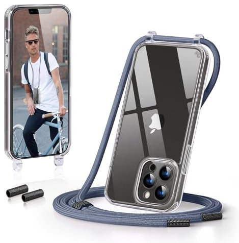 GOODVISH Handykette Kompatibel mit iPhone 13 Pro Max 6,7 Display, Necklace Hülle mit Band Handyhülle für zum Umhängen, Transparent Case mit Schnur Kameraschutz und Bildschirmschutz, DunkelBlau