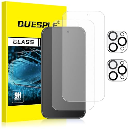 QUESPLE [2+2 Pack] Matte Screen Protector for iPhone 15 Pro Max with Camera Lens Protector, Anti-Fingerprint, Anti-Glare Matte Tempered Glass Film, Anti-Reflection/Bubble Free