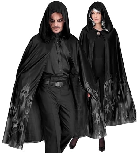 W WIDMANN MILANO Party Fashion - Geisterumhang für Erwachsene | 120 cm langes schwarzes Cape für Geister-, Sensenmann- und Halloweenkostüme, Karneval