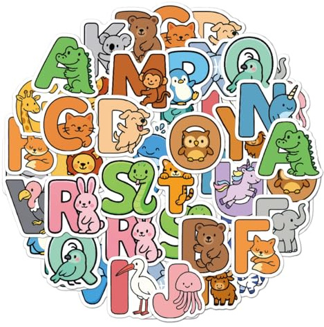 DLPRK 156 Stück Kinder-Tier-Alphabet Aufkleber – Selbstklebende, wasserdichte ABC-Sticker mit süßen Tier-Motiven zum Lernen & Dekorieren, für DIY-Scrapbook, Trinkflasche, Laptop, Tafel & mehr (Bunt)
