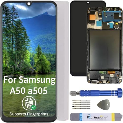 It'Go Full OLED Display für Samsung A50 A505 mit Fingerabdruck LCD Bildschirm Ersatz Touchscreen mit Werkzeug Schwarz mit Rahmen Hohe Qualität